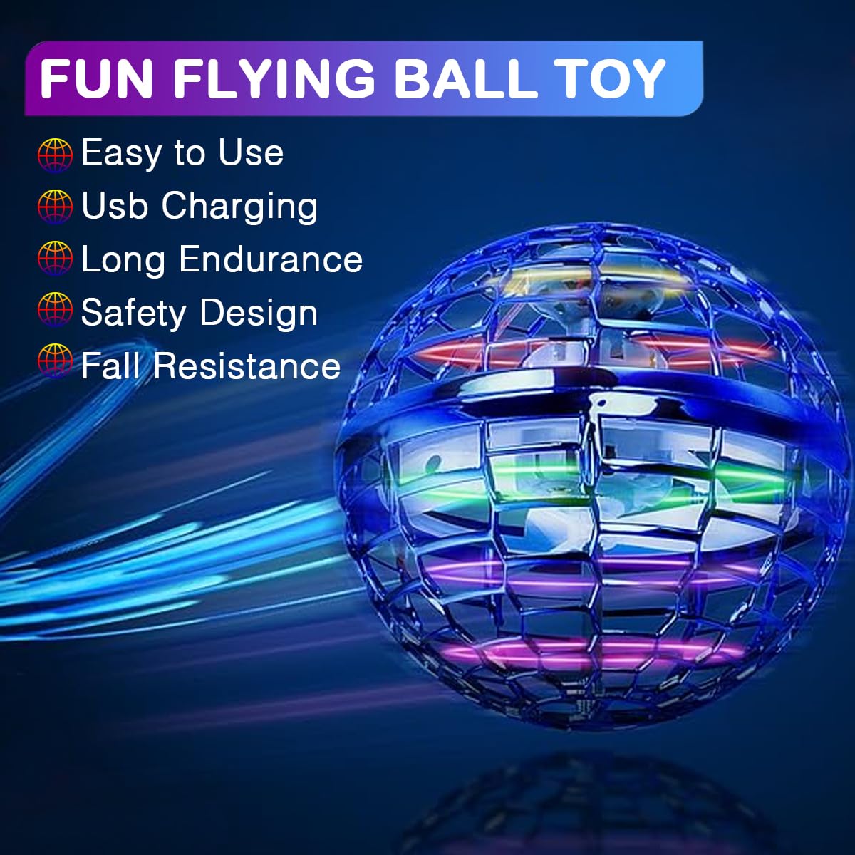 Taikcsut 2025 Upgraded Flying Orb Ball Toy, Hover Boomerang Ball Spinner Mini Drone - Magic Floating Galactic Fly Spinning Orb, for Boys Girls and Kids (Blue+red)