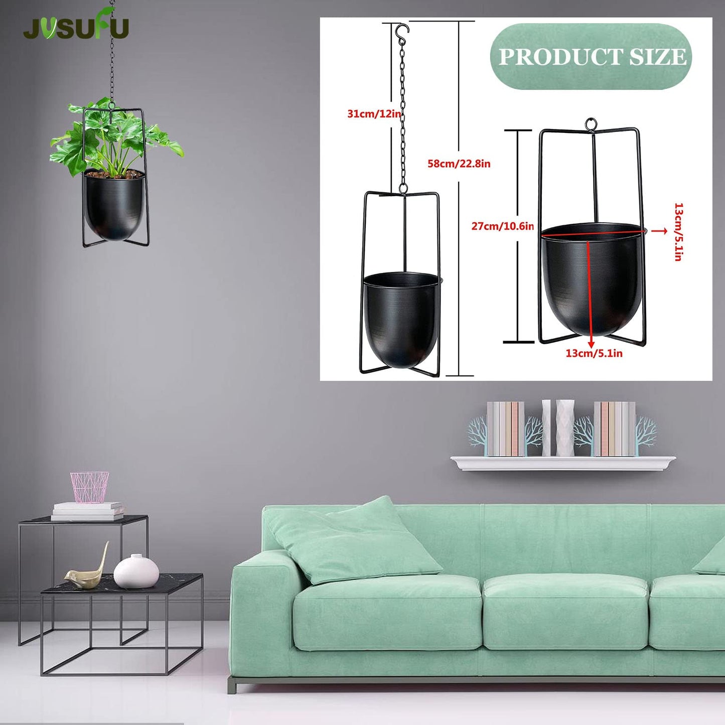 JUSUFU Metal Plant Hanger,Hanging Planters Indoor Hanging Flower Pots (Black)