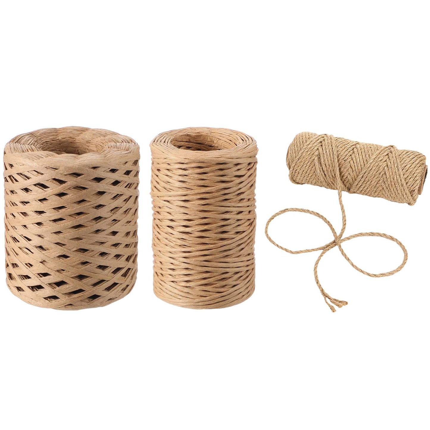 Threlaco 3 Set Boho Vine Binding Wire Raffia Paper Rope and Jute Rope, 164 Feet Floral Rustic Vine Bind Wire 66 ft 4mm Twine Ropes Raffia Straw for Bouquets Decor Craft Wrapping DIY Gift