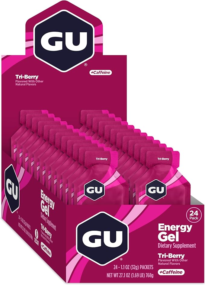 GU Energy Original Sports Nutrition Energy Gel, Vegan, Gluten-Free, Kosher, and Dairy-Free On-the-Go Energy for Any Workout, 24-Count, Tri-Berry