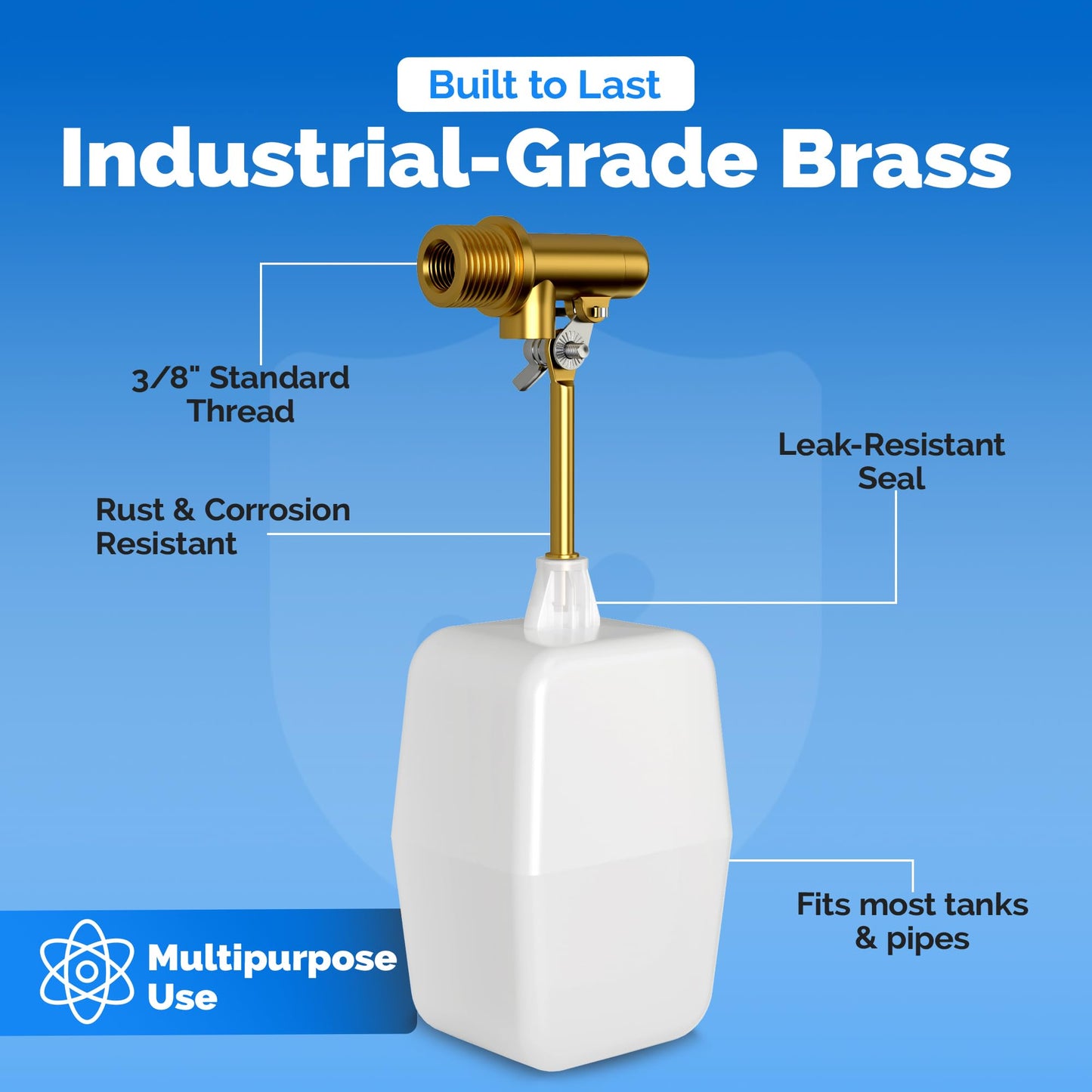 3/8" Water Float Valve – Heavy-Duty 125 PSI Water Level Controller - Easy Wingnut Adjustment Float Valve – Adjustable Flow (2.25 GPM) for In-Ground Pools & Auto-Fill Systems