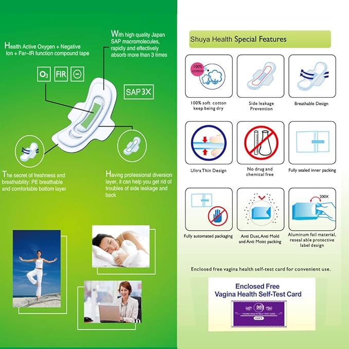 SHUYA Anion Ultral Long Overnight Pads for Woman with Wings,Postpartum Pads After Birth with Patented Anion Strip, Super Absorbency, Size 330mm-Scented (Pack of 4, 32)