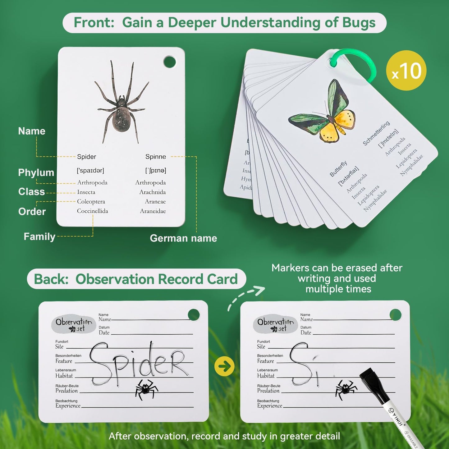 Bug Catcher Kit for Kids, Bug Catching Kit with Bug Box, Learning Cards & Observation Board, Outdoor Toys Scavenger Hunt Play Set, Adventure Set for Backyard & Camping Fun Gift for Girls Boys