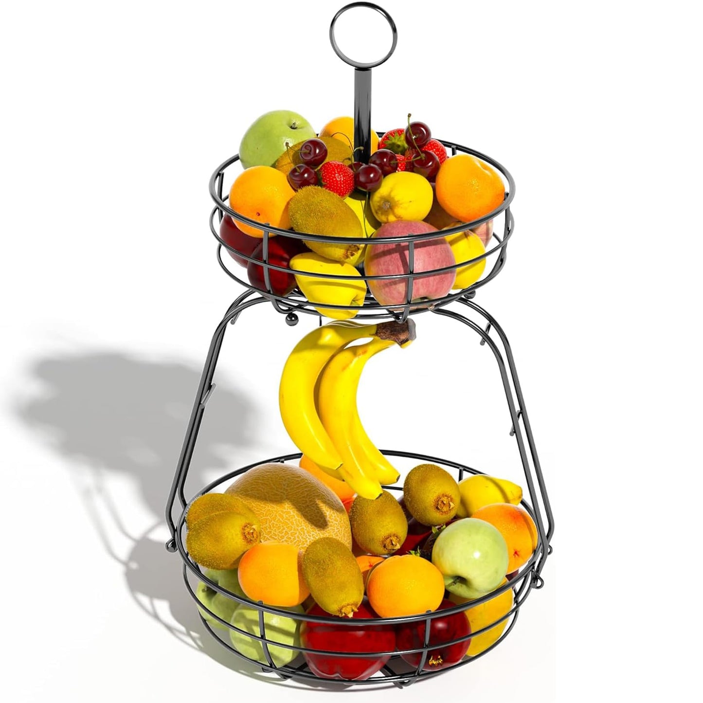 ASTLIHO House Warming Gifts New Home, Fruit Basket for Kitchen Counter, 2 Tier Countertop Fruit Bowl Vegetable Baskets with Banana Hanger, Storage Basket for Snack, Home Decor, Kitchen Appliances