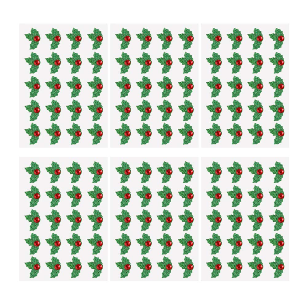 Amosfun 10 Sheets/Pack Green and Red Christmas Holiday Holly Leaves Stickers DIY Christmas Decorative Stickers