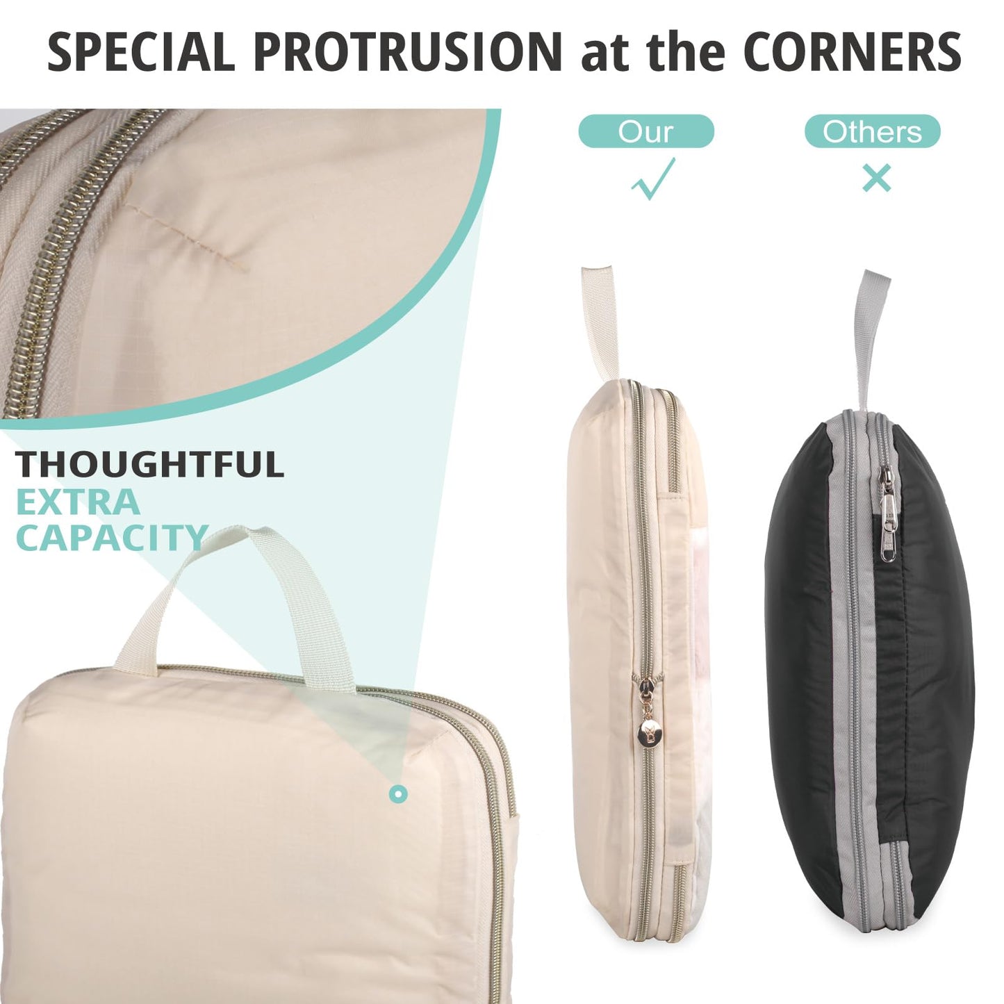 8 Set Compression Packing Cubes for Travel, Bunnychill Portable Zipper Packing Cube for Cloting, Expandable Space Saver Storage Luggage Organizer Bags for Suitcases(Beige)
