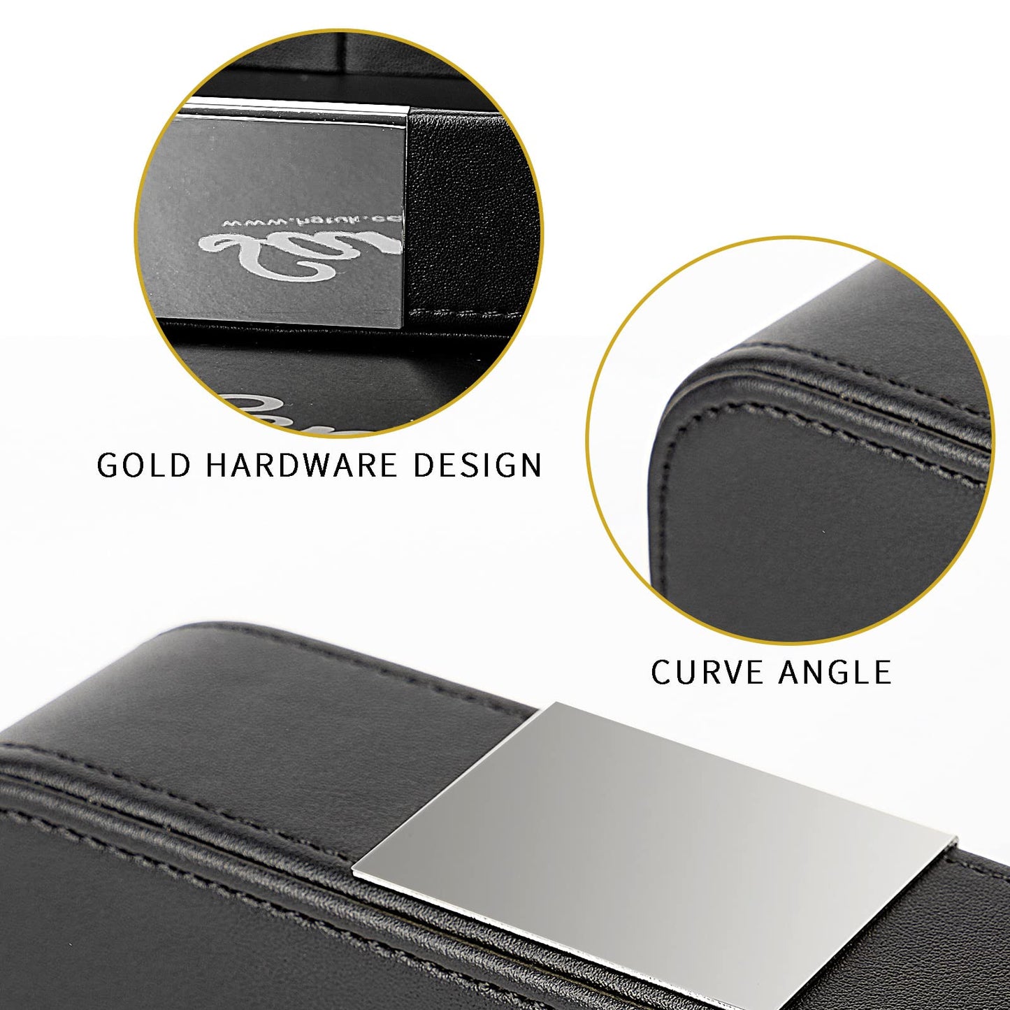 SANZIE Luxury Leather Tray Desktop Storage Catchall Organizer Decorative Tray for Entryway Table to Hold Jewelry Watch Keys Phone Wallet (Metal Silvered, Black)