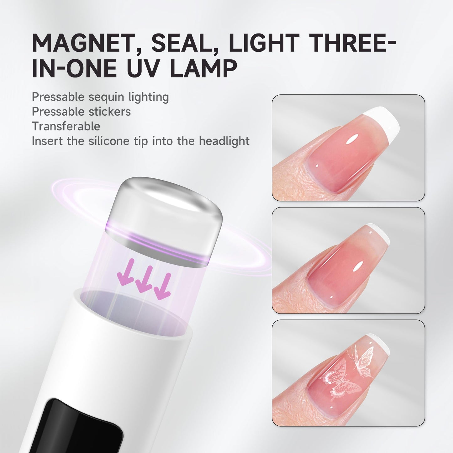 Halmai Handheld UV Nail Lamp for Gel Polish,Portable Mini Red Light with LED,Cordless Rechargeable USB Dryer,At-Home Manicure Salon Tool with Fingernail Curing,Nail Stamping & Cat Eye Magnet (White)
