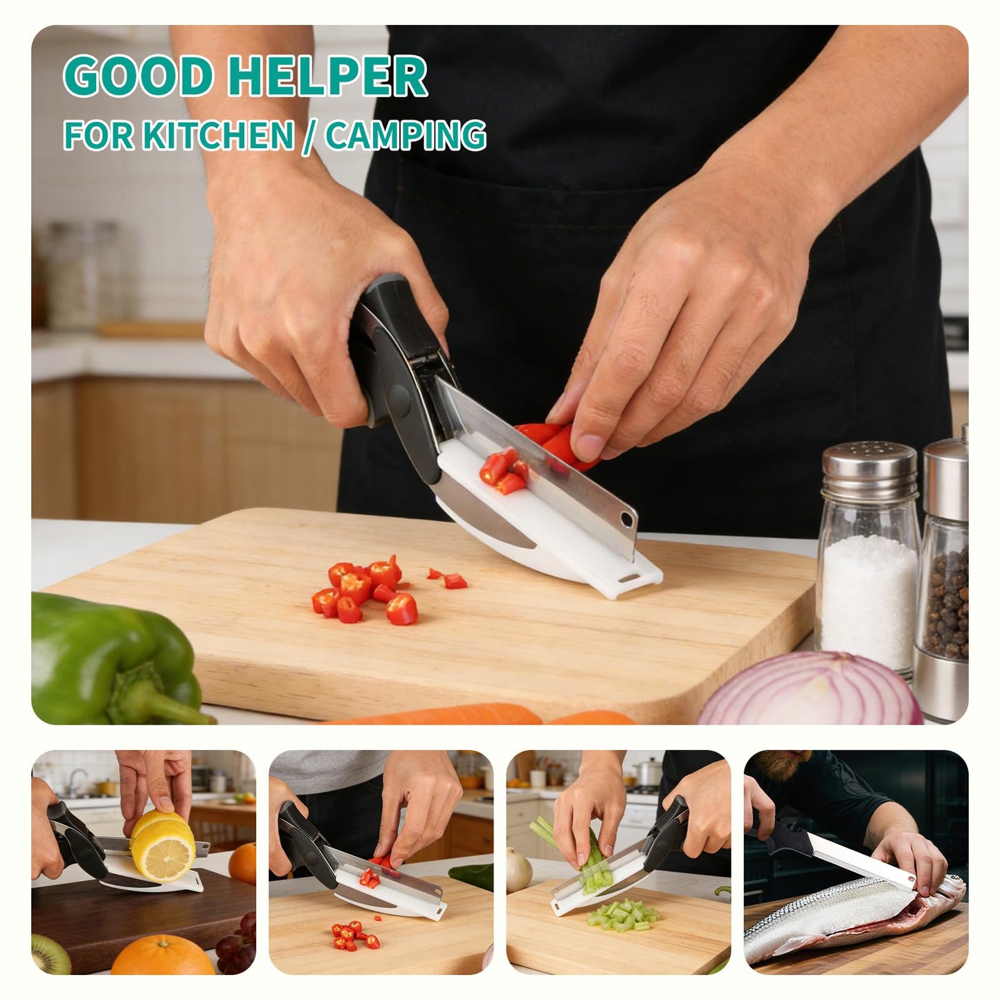 GQGUOJJZZ Professional 8-Inch Kitchen Shears with Built-in Cutting Board - Multi-Purpose Kitchen Scissors for Vegetables, Meat, and Ingredient Prep