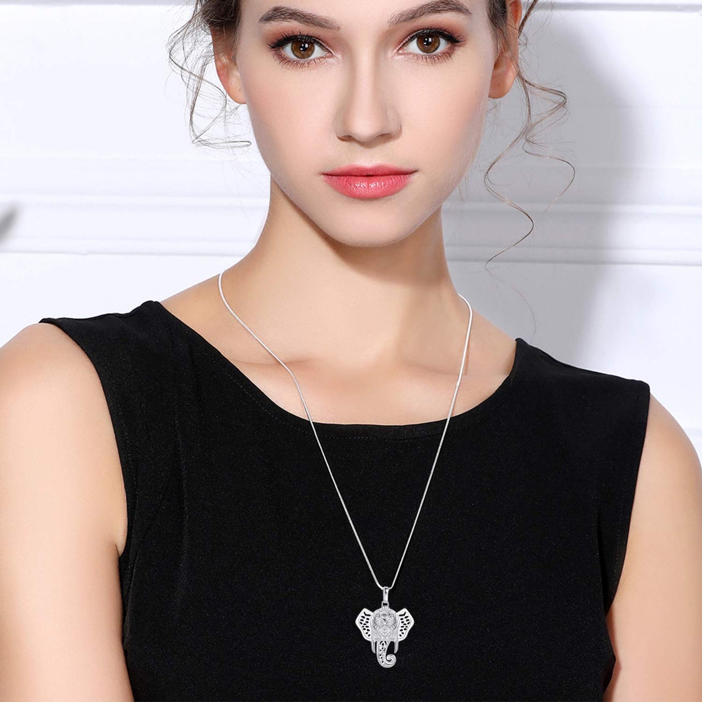 INFUSEU Elephant Gifts for Women Essential Oil Necklace Aromatherapy Pendant Scent Diffuser Lava Rock Stone Stash Cage