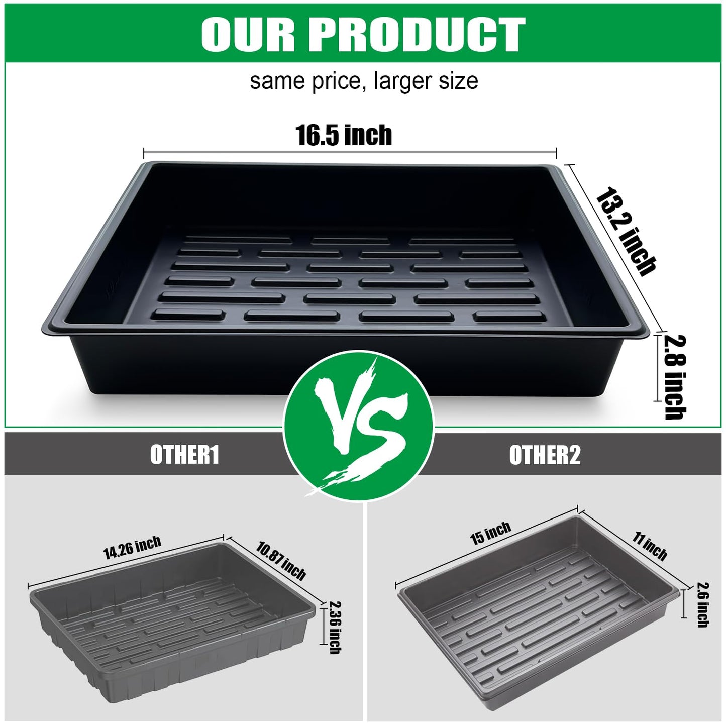 RooTrimmer Seed Starter Tray, 10 Packs Plant Tray, Durable Plastic Growing Trays, Stackable Seedling Starter Trays Perfect for Indoor, Outdoor, Greenhouses, 16.5" L x 13.2" W x 2.8" H - Black