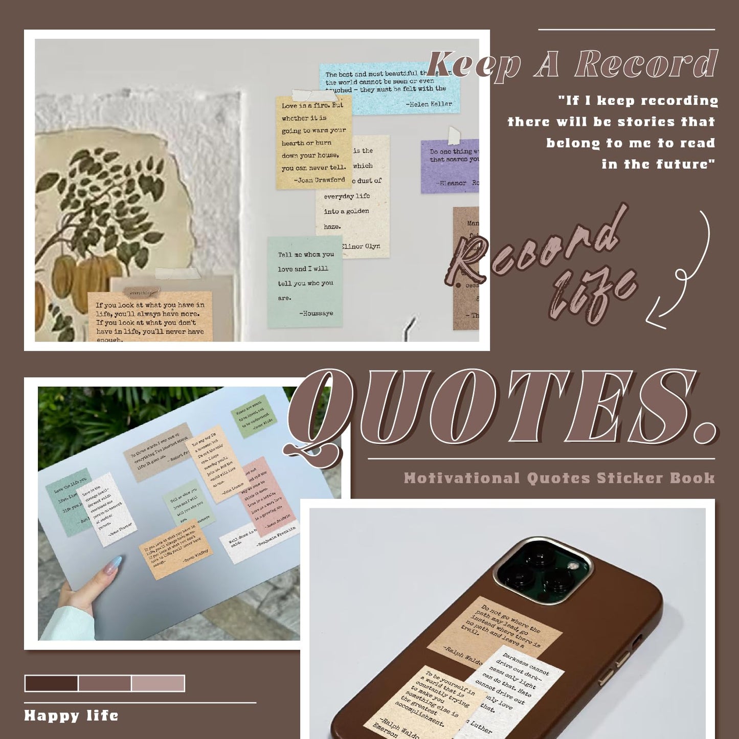 Bomichi Scrapbook Supplies - 24 Sheets 246 Pcs Word Quote Stickers, Junk Journal Supplies for Scrapbooking, Bullet Journal, DIY Craft Card Making