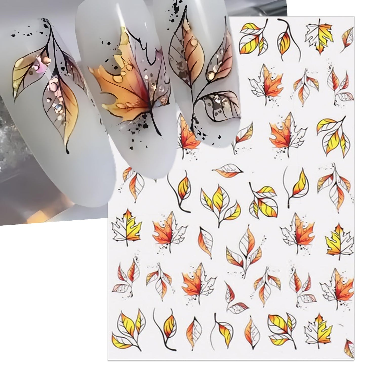 IDDFEVE Fall Nail Stickers - Autumn Withered Maple Self-Adhesive 3D Nail Decals for Women Girls DIY Thanksgiving Day Leaves Vein Manicure (4 Sheets)