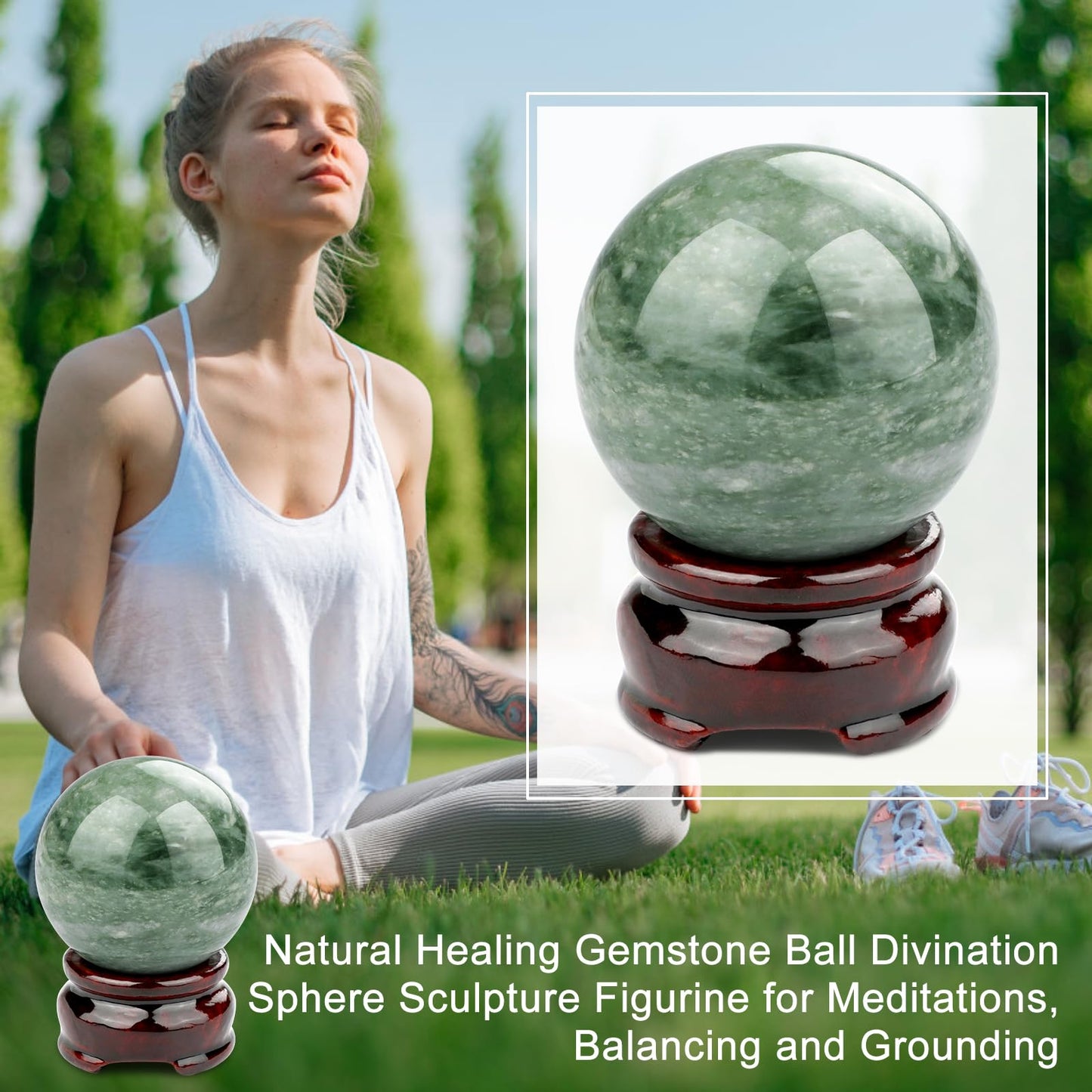 gemshan 2" Natural Jade Crystal Ball Set - Meditation Sphere, Feng Shui Decor, Collection & Home Ornament (2Pcs)