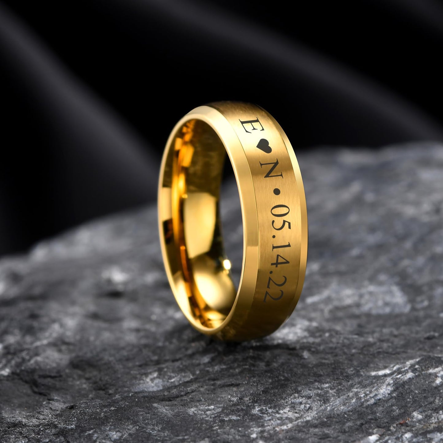 VNOX Customize Gold Plated Stainless Steel Beveled Edge Matte Brushed Finish Rings for Wedding Band,Size 7