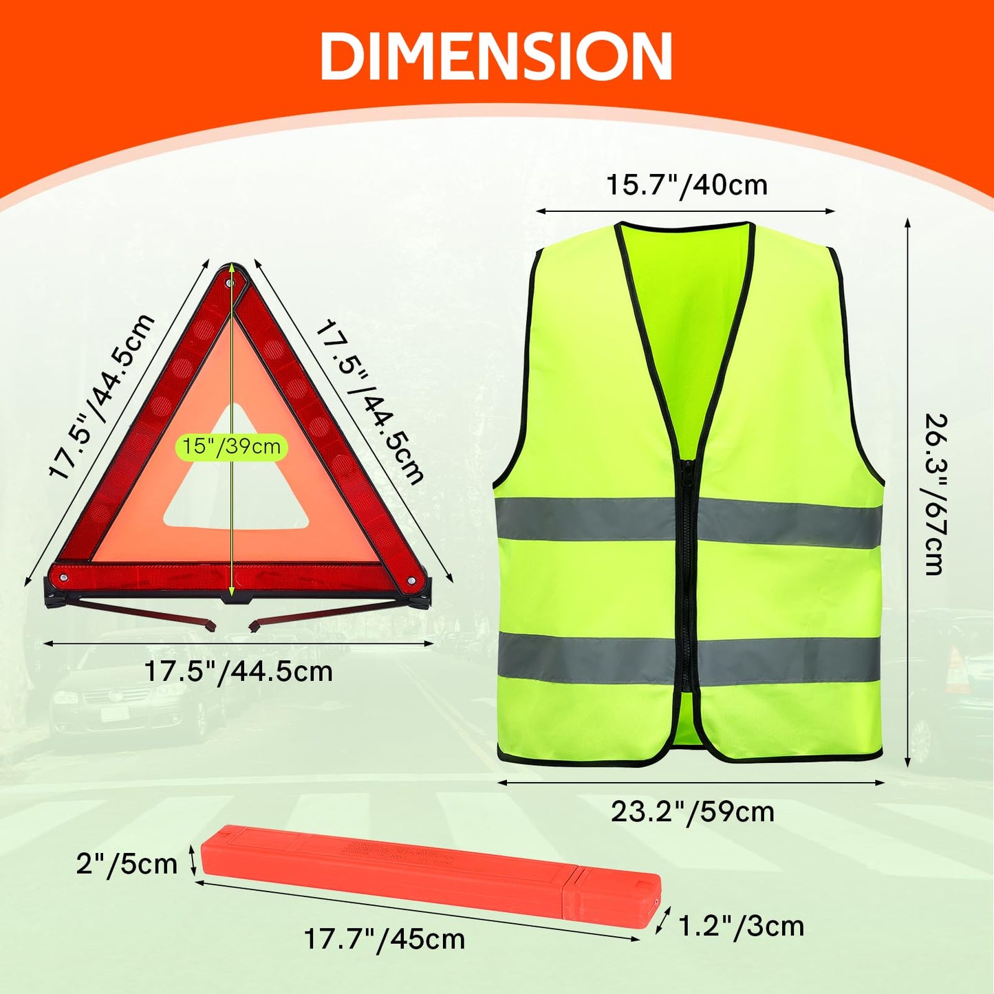 MYFULLY 2 Pack Emergency Warning Triangle and Reflective Safety Vest Set – Foldable Reflective Roadside Triangles, Essential Car Emergency Kit for Vehicle Breakdowns and Road Safety