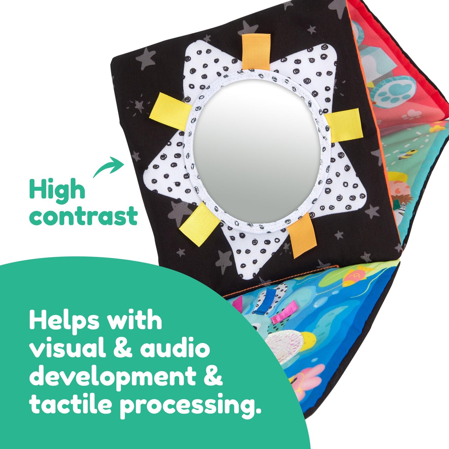 Lamaze Tummy Time Baby Mirror Toy - High Contrast Sensory Mirror for Infant Development, Foldable & Portable Baby Activity Toy, Visual & Fine Motor Stimulation for Newborns - 0 Months and Up