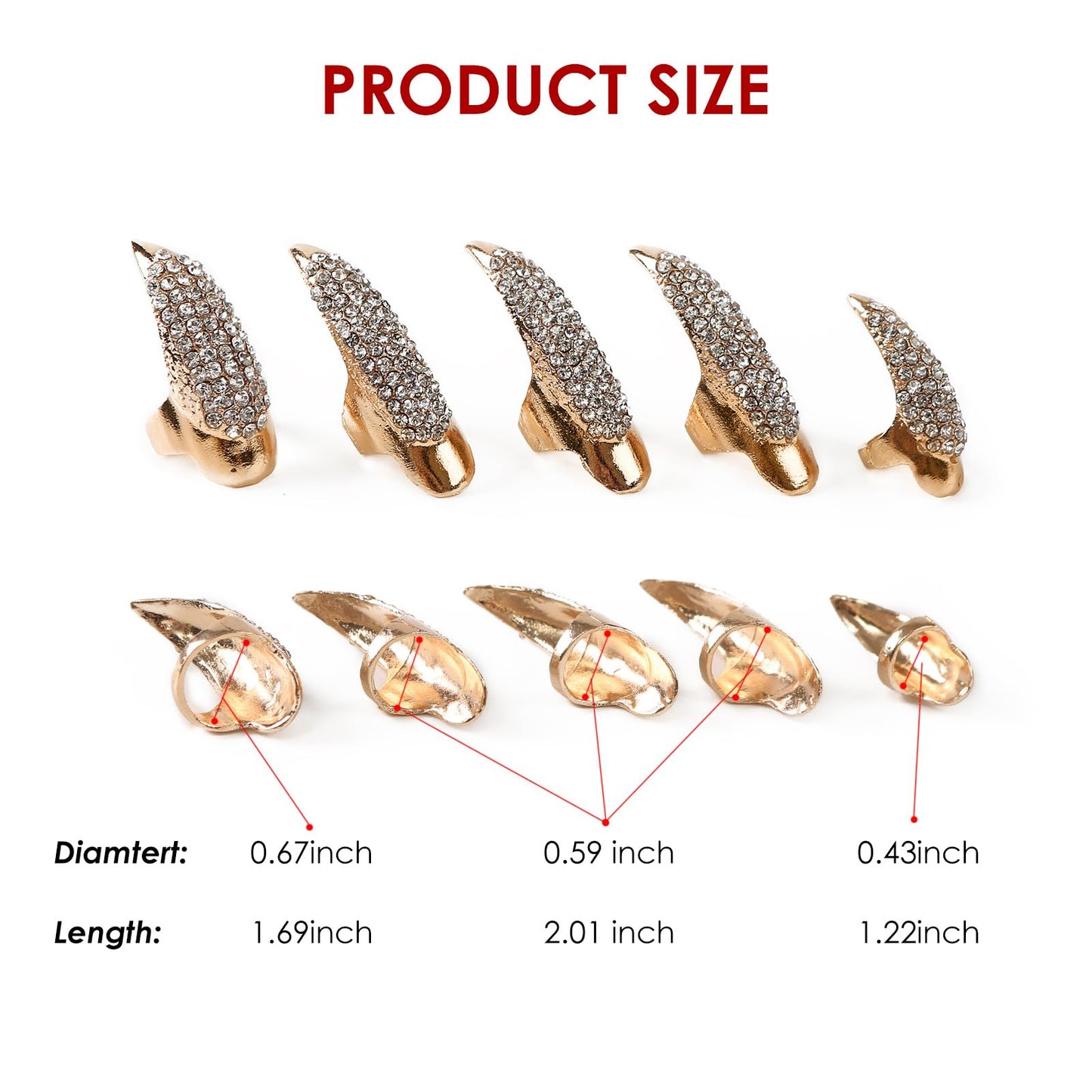 10PCS Finger Claws Fake Long Nail Women Halloween Costume Accessories Vampire Cat Wolf Cosplay Gold