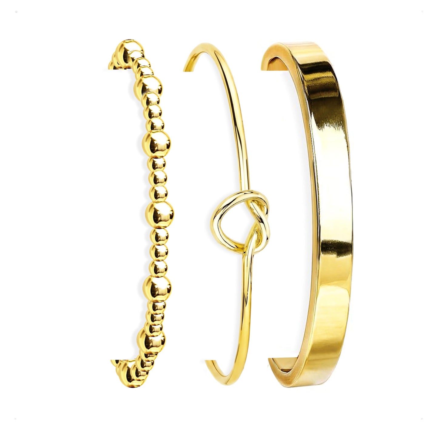 HERIER Gold Bangle Bracelets Stack for Women Trendy 14K Gold Plated Cuff Beaded Bracelets for Women Stackable Set Jewelry Non Tarnish