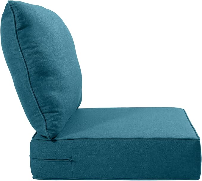 Luxury 22x24/22x25 6-Inch Outdoor Deep Seat Cushions Set of 6 - Comfortable Patio Zipper Chair Cushion for Wicker Dining Rocking Swivel Chairs Loveseat Couch Sectional Sofa - Peacock Blue
