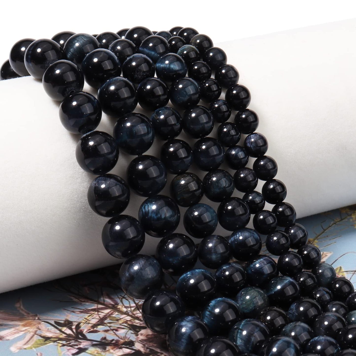 45pcs 8mm Natural Blue Black Tiger Eye Gemstone Beads Energy Healing Crystal Round Loose Stone Beads for Jewelry Making, DIY Bracelets Necklaces