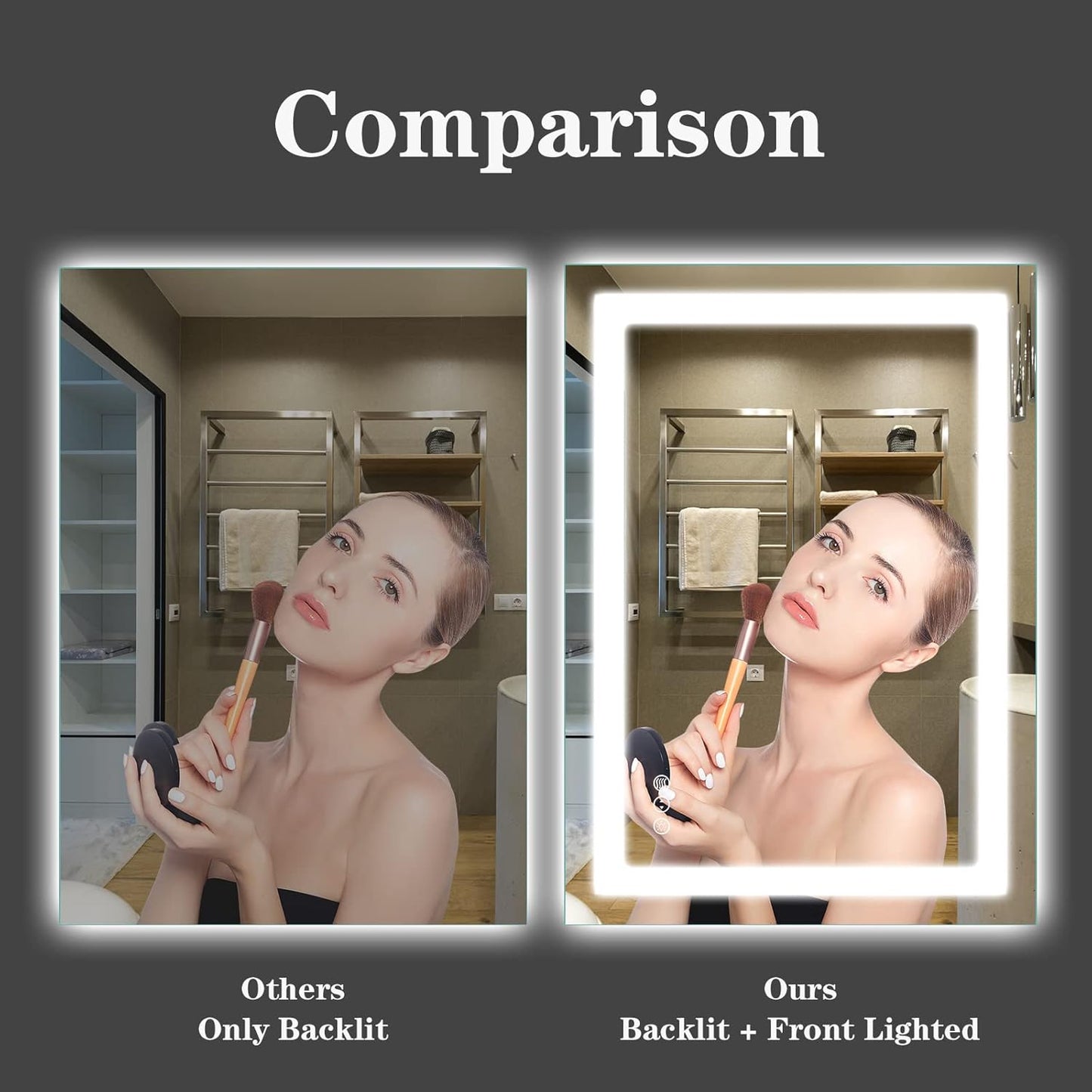 Amorho LED Bathroom Mirror 24"x 36" with Front and Backlight, Stepless Dimmable Wall Mirrors with Anti-Fog, Shatter-Proof, Memory, 3 Colors, Double LED Vanity Mirror(Horizontal/Vertical)