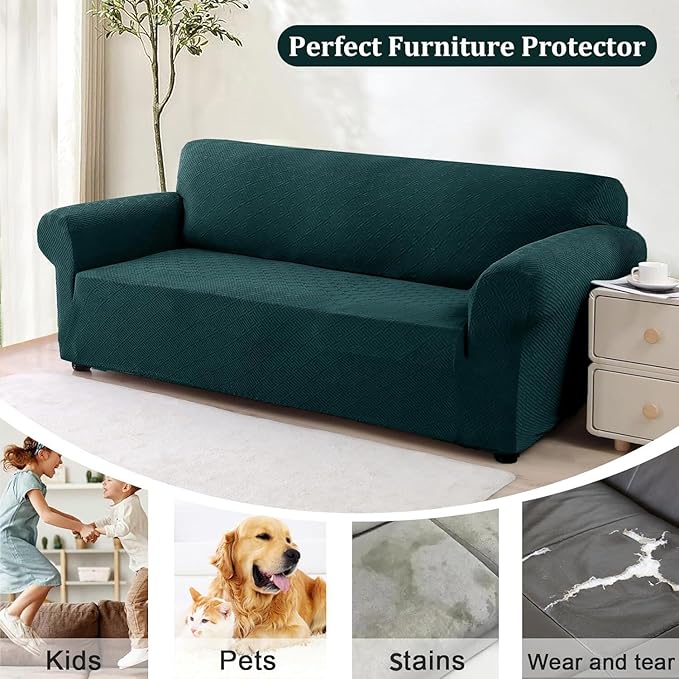 XINEAGE 2026 New 1 Piece Couch Covers for 3 Cushion Couch (79"-91") Stretch Sofa Cover Slipcover Pet Friendly Soft Washable Furniture Protector with Elastic Bottom for Kids,Dog (Sofa, Blackish Green)