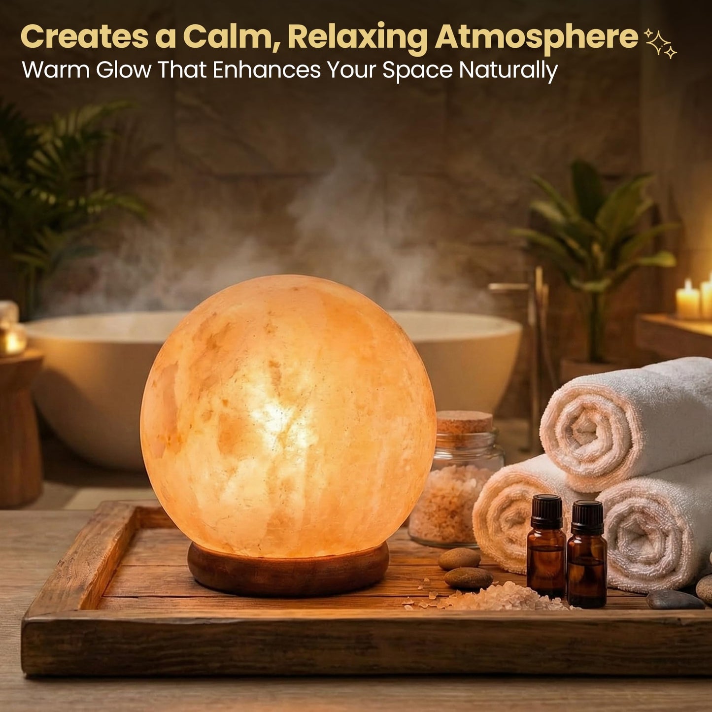 SAF Naturals Himalayan Natural Salt Lamp, Globe Shape, 6 Inch Diameter, with Dimmer Cable
