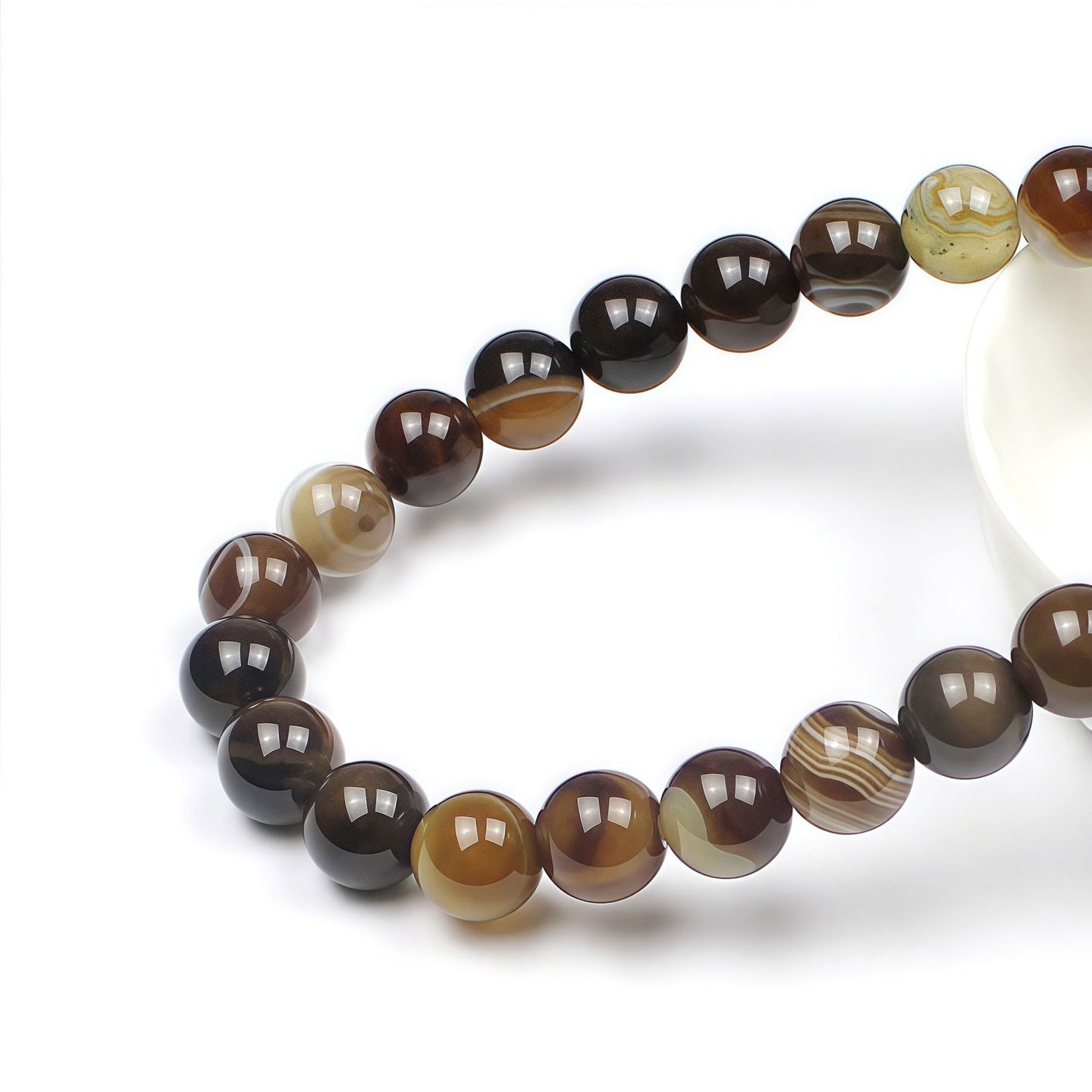 MJDCB Natural Stone Beads Coffee Stripe Agate Round Loose Beads for Jewelry Making DIY Bracelet Necklace (8mm)