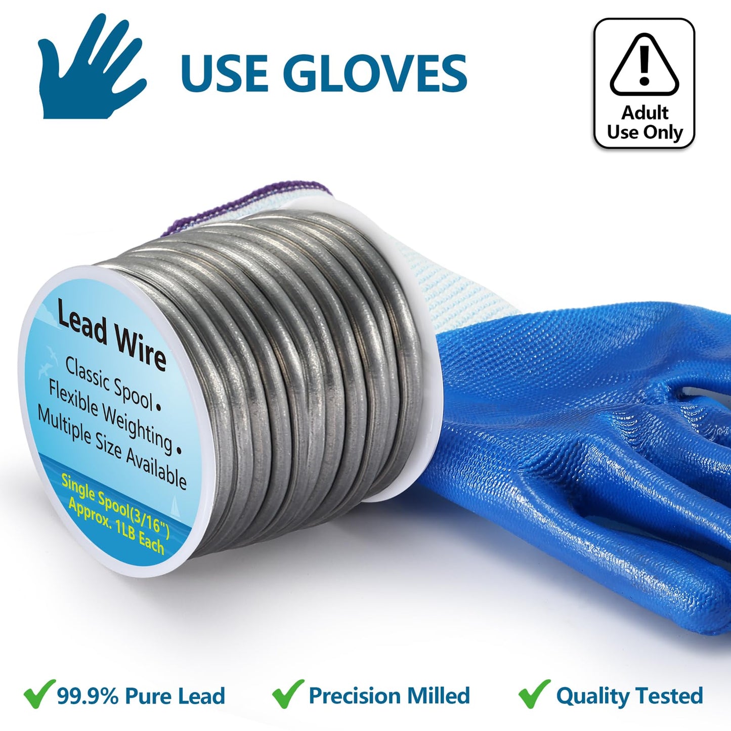 holama Lead Wire Solid Core Roll 1 Lb Spool — Soft High Density Lead Line for Fishing Sinkers, Drift & Dragging Weights, Fly Tying Crafting Material with 5/64", 1/8", 3/16", 1/4" Gauge Available