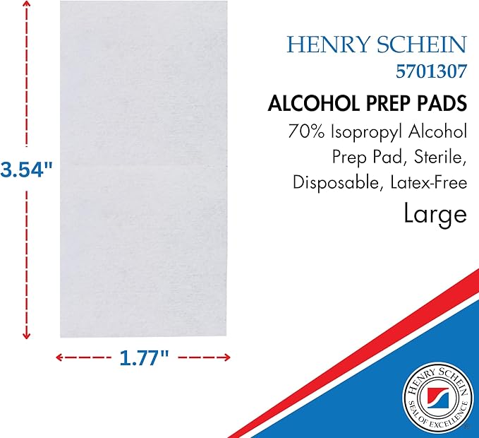 Henry Schein Large Alcohol Prep Pads (Case of 20 Boxes, 4,000 Total) – 70% Isopropyl Alcohol Wipes, Individually Wrapped – 2-Ply, Textured – Skin Prep Alcohol Swabs – Sterile Pads