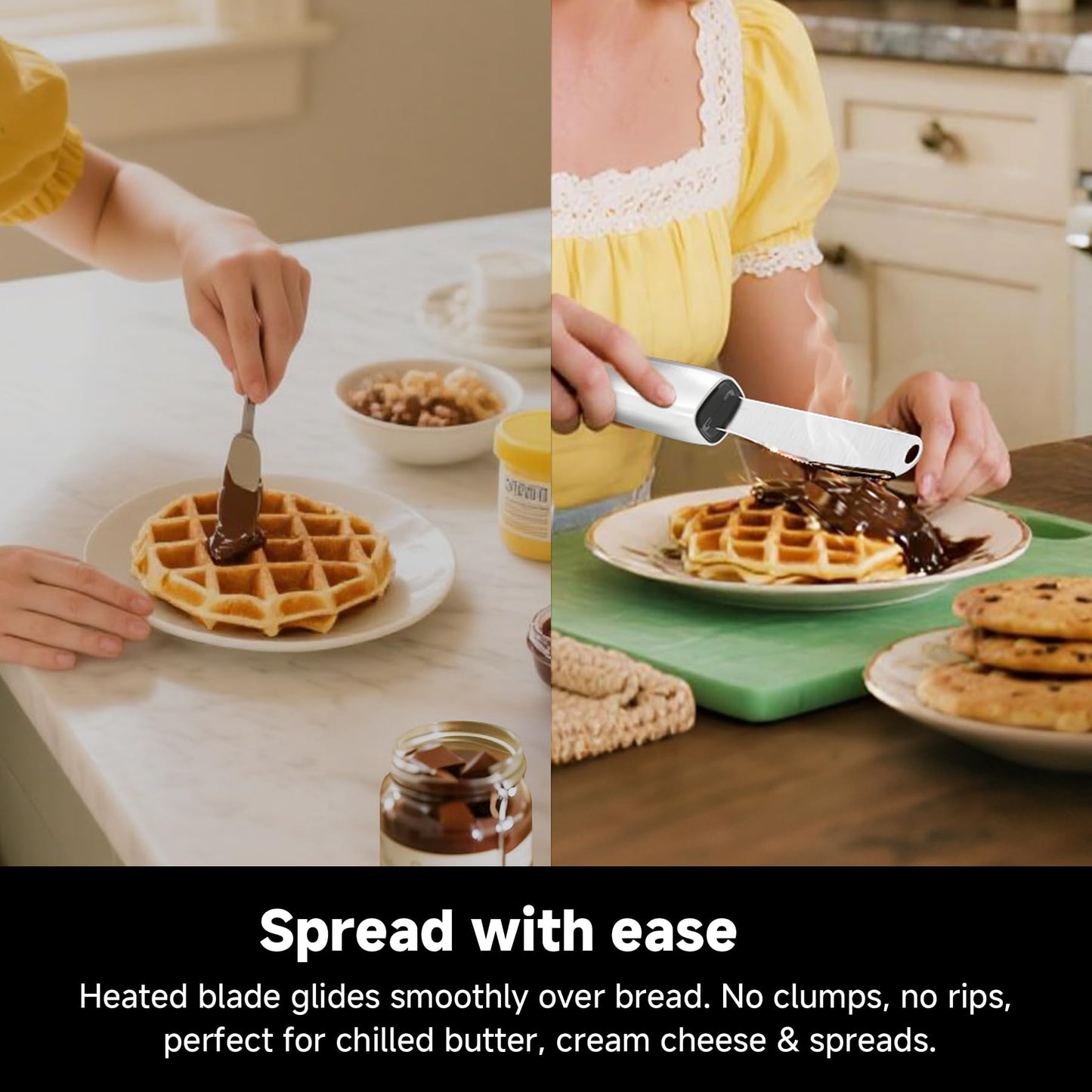 SEAINGO Heating Butter Knife Spreader - Rechargeable, Electric, Cordless, Heats up in 6 Seconds, Nonstick Stainless Steel Blade, ON/OFF Safety Lock Switch, 2 Warming Mode Can Quickly Melt Cold Hard Butter, Coconut Oil, Cream, Jam, Mustard, for Kitchen Res