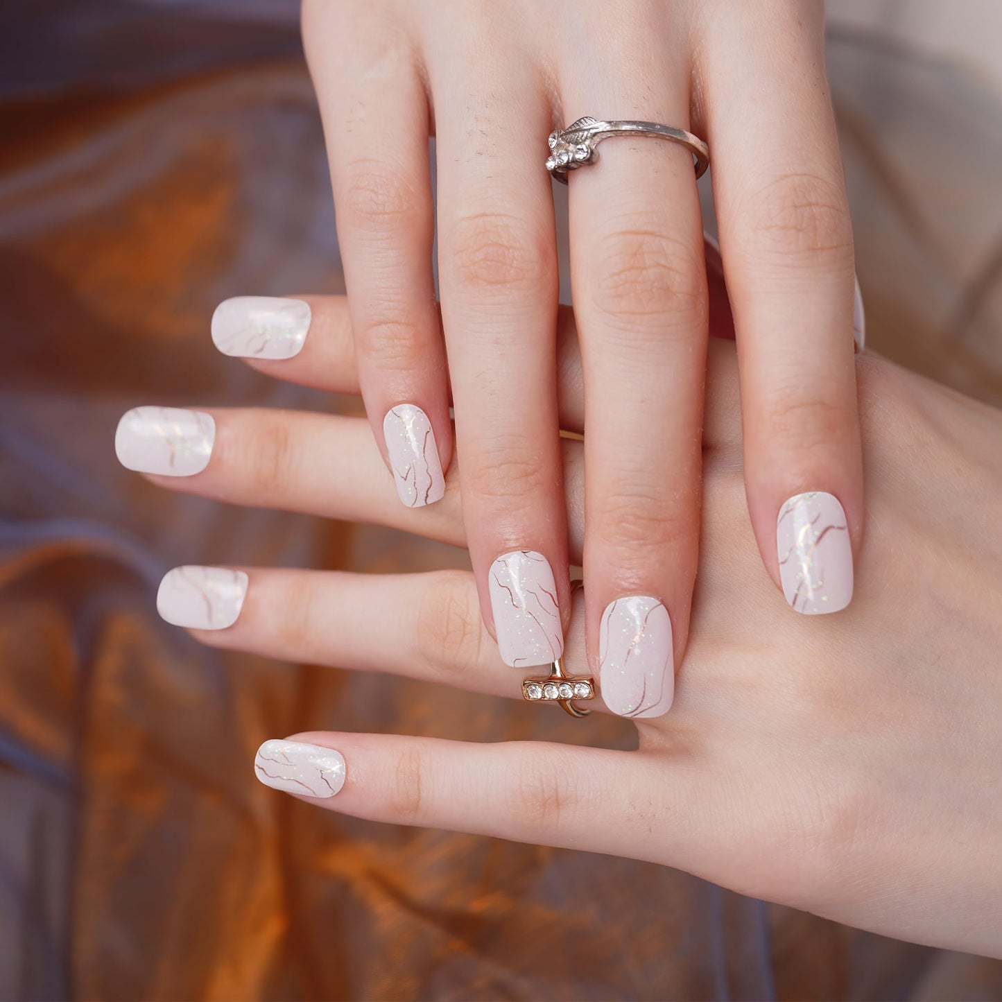 DANNI & TONI Semi Cured Gel Nail Strips White Gold Lines Laser Glitter Gel Nail Wraps 28 Stickers | Celestial Veins