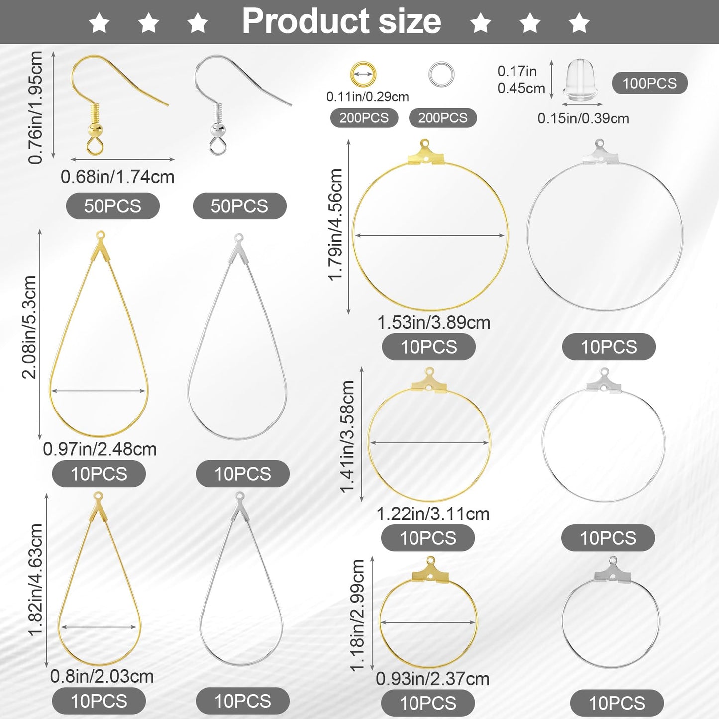OIIKI 700pcs Hypoallergenic Earring Making Kit, Gold/Silver Plated Earring Hooks, Earring Beading Hoop, Clear Rubber Earring Backs, Jump Rings for DIY Jewelry Making, Earring Making Supplies