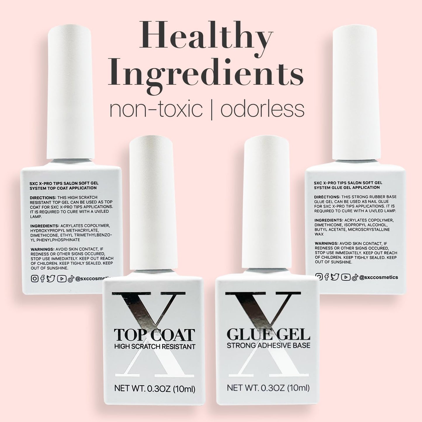 SXC Cosmetics X-Pro Tips French Tip Press On Toenails for Women, Acrylic Soft Gel System (Short French Pink, Short)