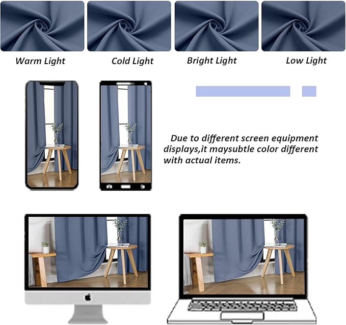 Simplebrand Ava Denim Blue Blackout Curtains for Bedroom 63 Inch Length 2 Panels, Solid Thermal Insulated Energy Saving Rod Pocket Window Treatment Curtains Blackout Drapes, W40 x L63 Inch, Denim Blue
