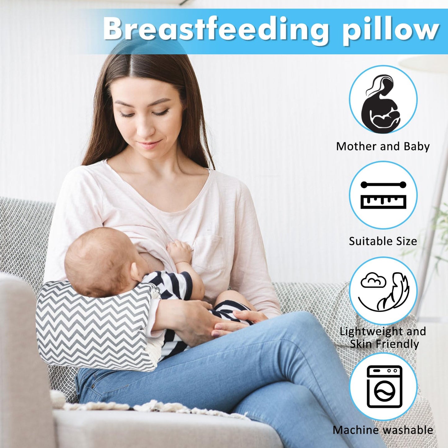 Baby Feeding Arm Pillow,Soft Cotton Bottle Nursing Arm Pillows for Newborn,Breastfeeding Pillows for More Support for Mom and Baby,Portable and Washable,Ergonomic Nursing Essentials(Grey Stripes)