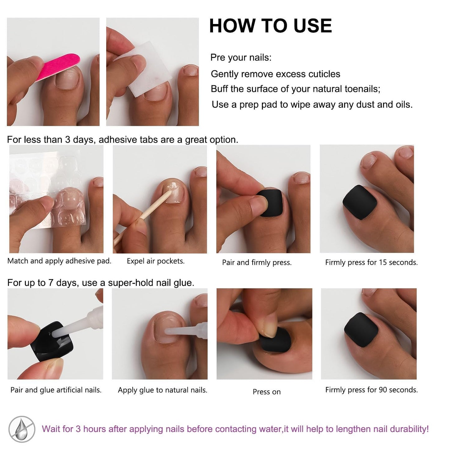 24Pcs Flower Press on Toenails Whiter French Tip Fake Toenails Short Square False Toe Nails for Women Full Cover Stick on Toe Nails Glue on Toe Nails Summer Toenails Manicure Kit