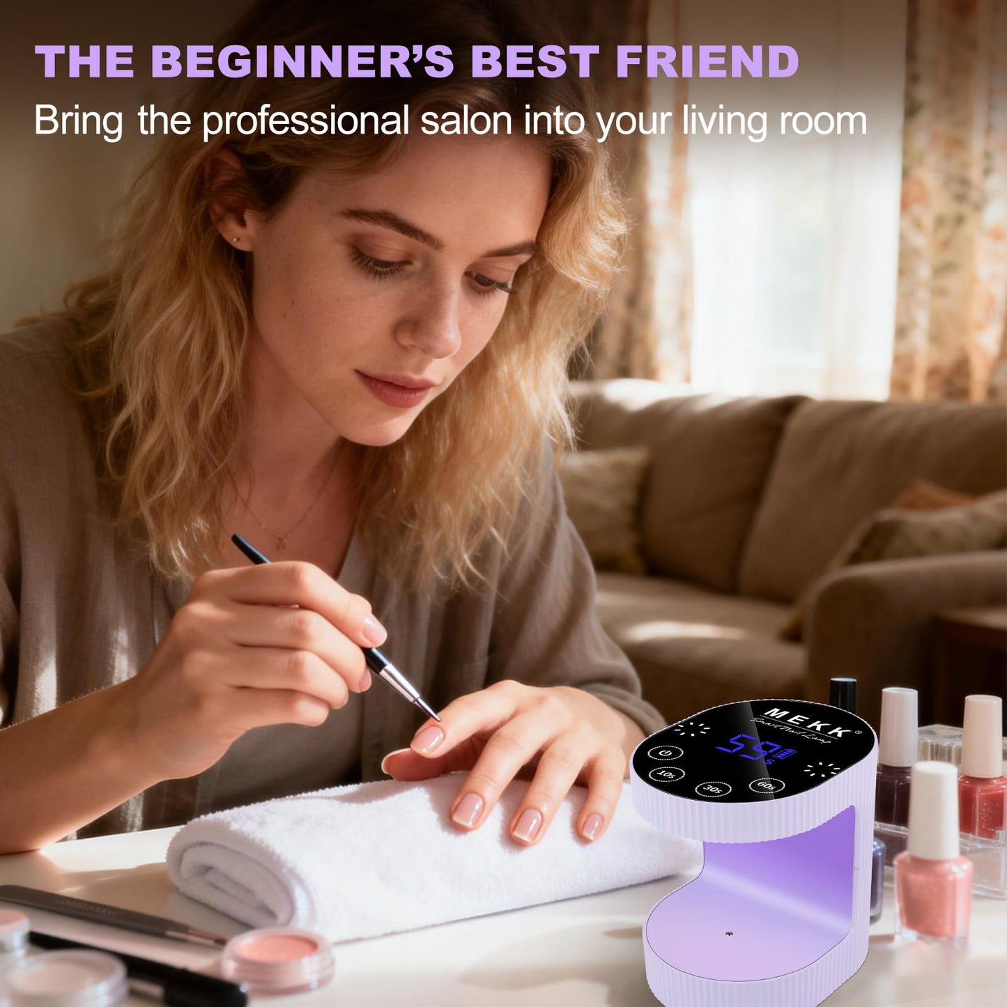 MEKK Cordless Mini UV Light for Gel Nails - 24W Rechargeable Mini UV LED Nail Lamp with Touch Control & Auto Sensor,Small Flash Cure Lamp,4 Timers,Portable Nail Light for Tavel & Home Use-Purple