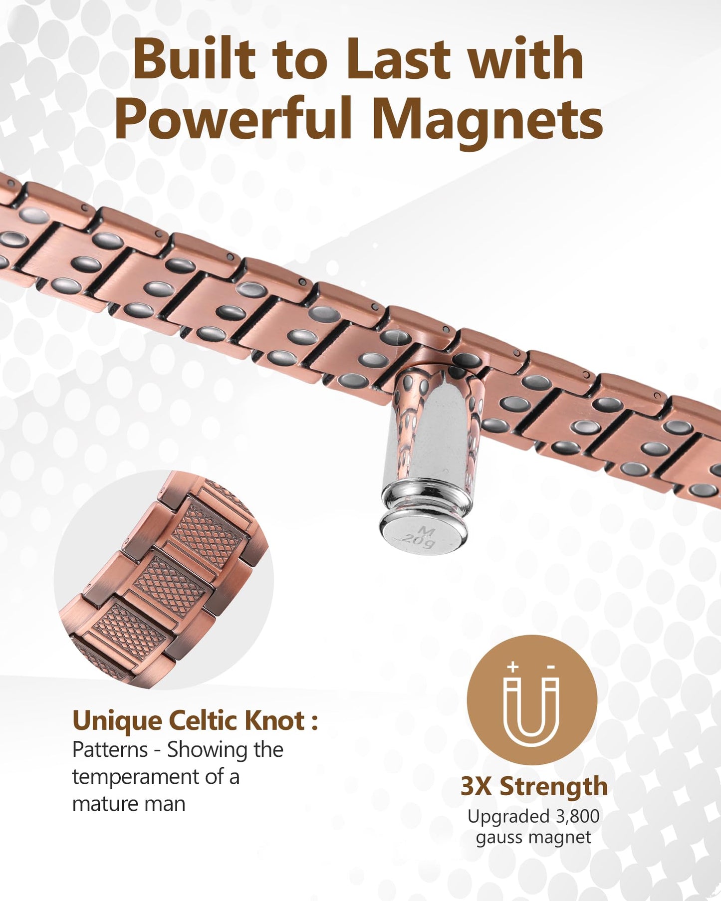 Feraco Copper Bracelet for Men, 3X Strength Magnetic Therapy Bracelet Copper Jewelry with Powerful 3800 Gauss Magnets
