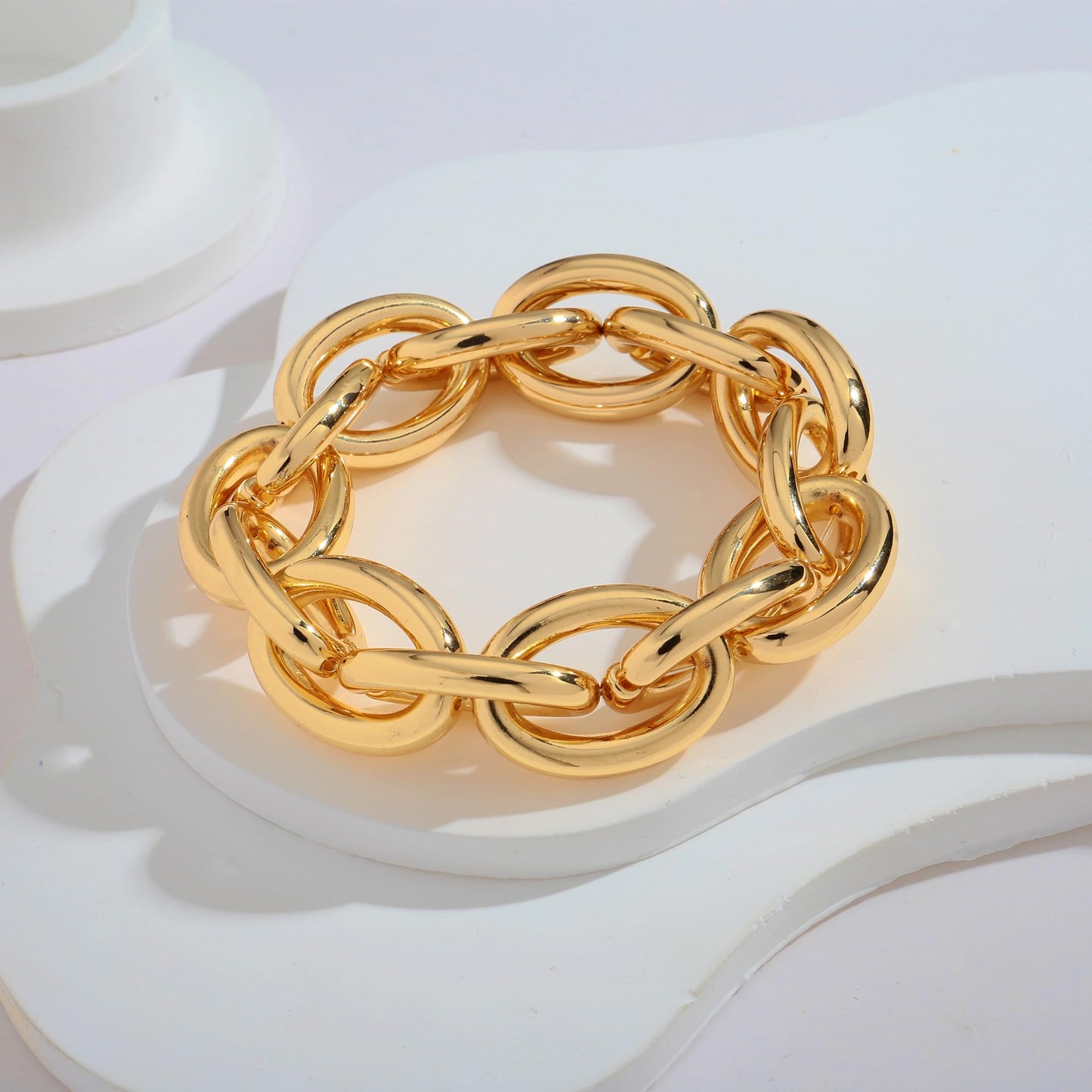 WOWORAMA Chunky Link Bracelet for Women Elastic Stretch Link Chain Bracelets Thick Chunky Chain Bracelet Adjustable Bold Statement Bracelets
