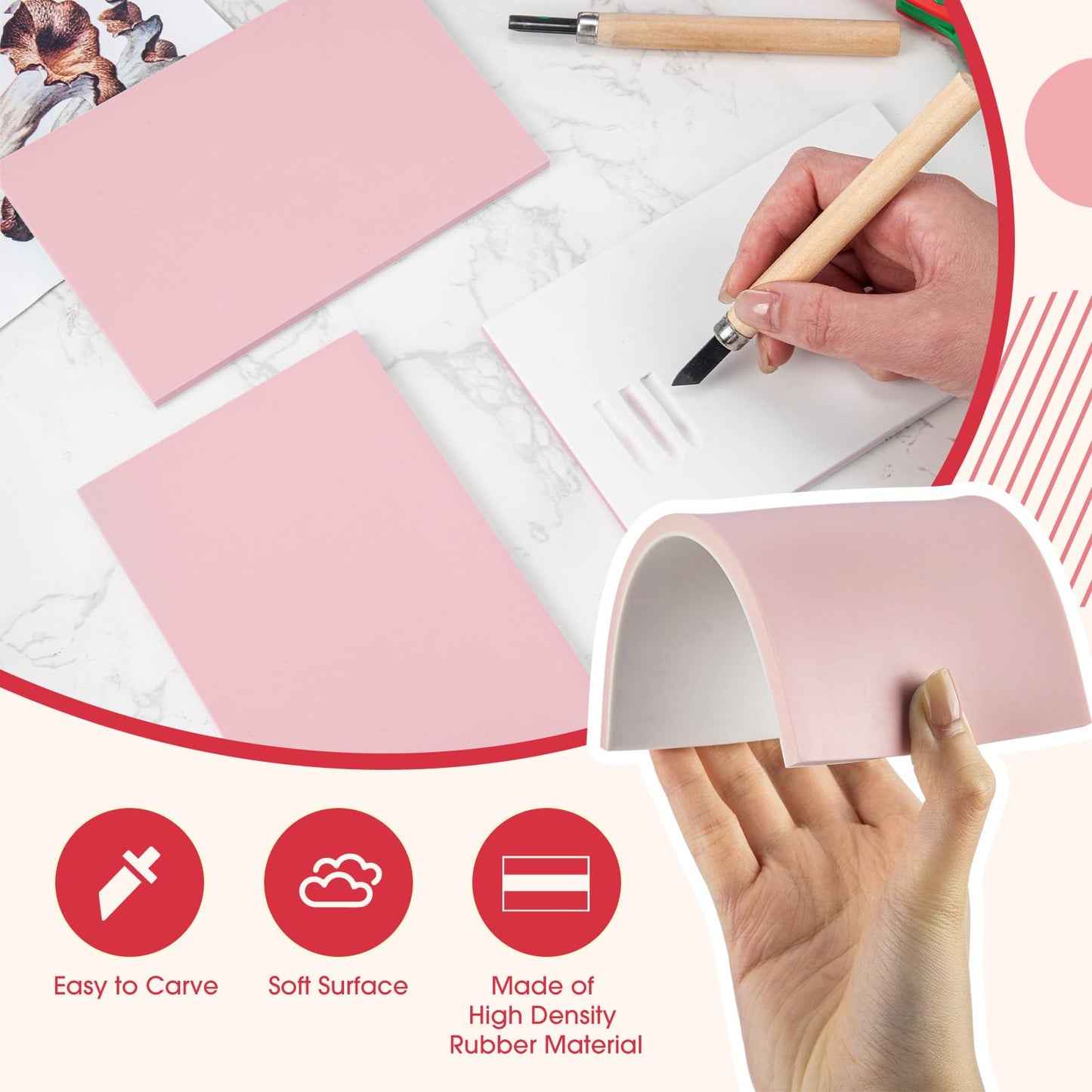 Frienda 40 Pcs 4"x6" Rubber Carving Blocks Linoleum Block Stamp Making Kit Soft Rubber for Craft Project Beginners Stamp Maker Printmaking Supplies (White and Pink)