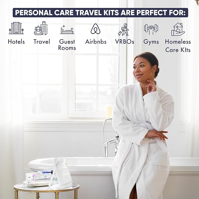 Personal Care Travel Toiletries | 1-Shoppe Amenities Kit | Travel Shaving Set, Toothbrush & Paste, Mouthwash, Makeup Wipes, Swabs, Nail File & Sewing Kit | 150 Pieces