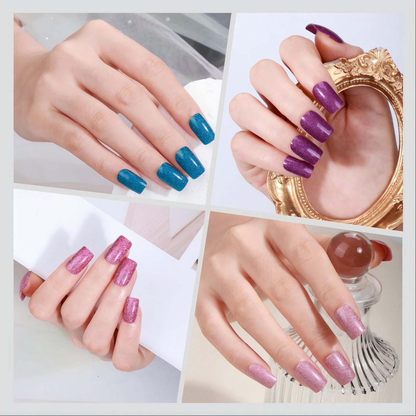 SIUDXA Peel and Stick Nails - 8 Sheets Glitter Gel Nail Wraps, Full Cover Nail Stickers for Women, Long Lasting DIY Home Manicure Kit