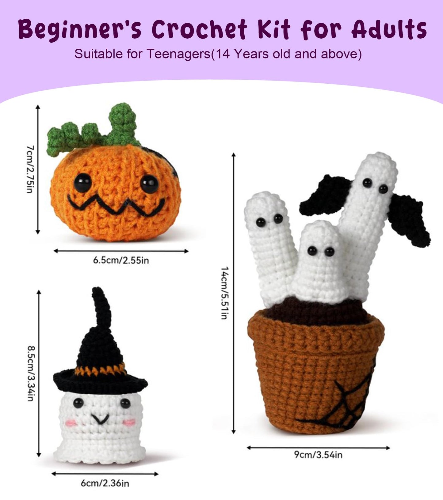 Spearlcable Crochet Starter Kit, Crochet Kit for Beginners with Step-by-Step Video Tutorials, DIY Knitting Kit Halloween Pumpkin Decor for Adults with Gift Box (Halloween Decor Set)