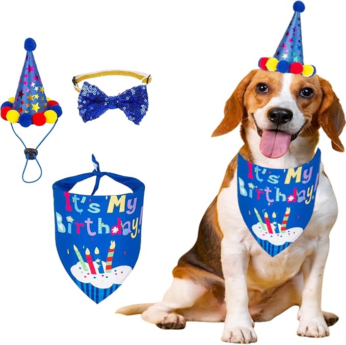 Dog Birthday Party Supplies with Bandana and Party Hat with Numbers, Happy Party Banner and Bollon for Small Middle Dogs Pink Birthday Girl Boy Scarf (Pink)