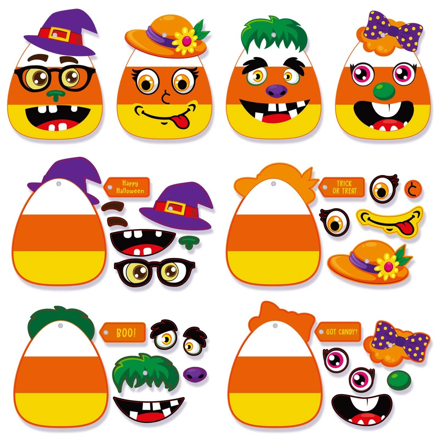 Sumind 36 Sets Halloween Craft Kits for Halloween Candy Corn Sticker DIY Arts Craft Trick or Treat Decorations Fun Home Activities for Party Supplies Arts
