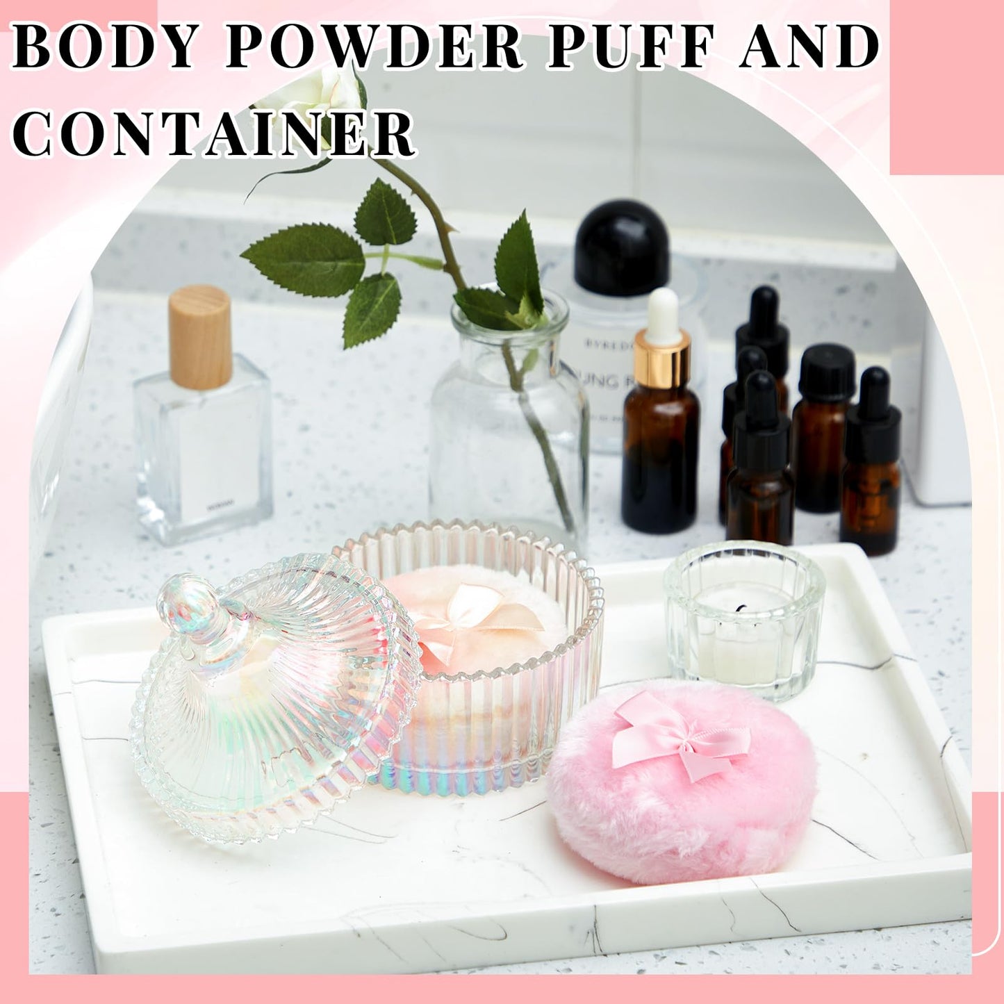 Tioncy 3 Pcs Large Body Powder Puff and Container Valentine's Day gift Powder Container with Puff Crystal Case Soft Washable Reusable Velour Face Body Glitter Wet Dry Makeup(Classic,Dazzling)