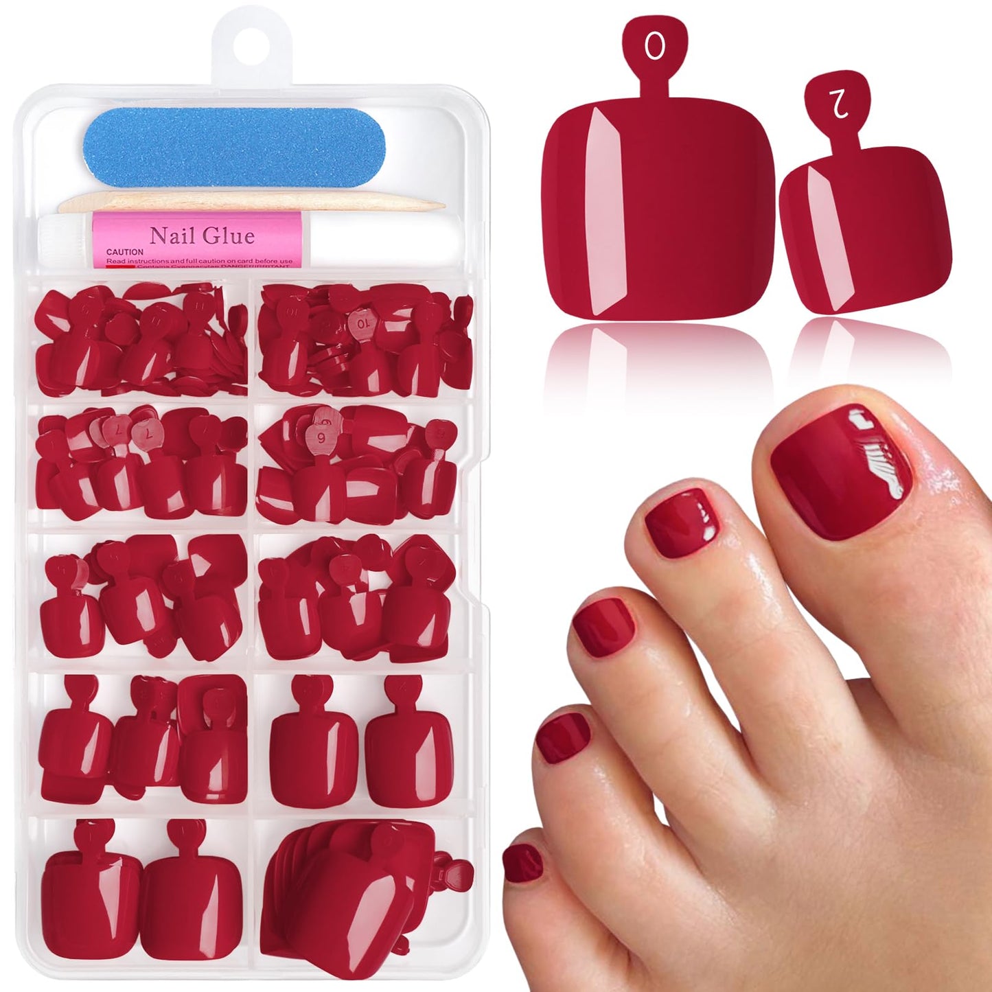 EternalClassic 144pc Press on Toenails for Women Toe Nail Press ons Short Square with Glue&Jelly Glue, Red Fake Toe Nails Glue on Toe Nails, Full Cover Acrylic Artificial Toe Press on Nails