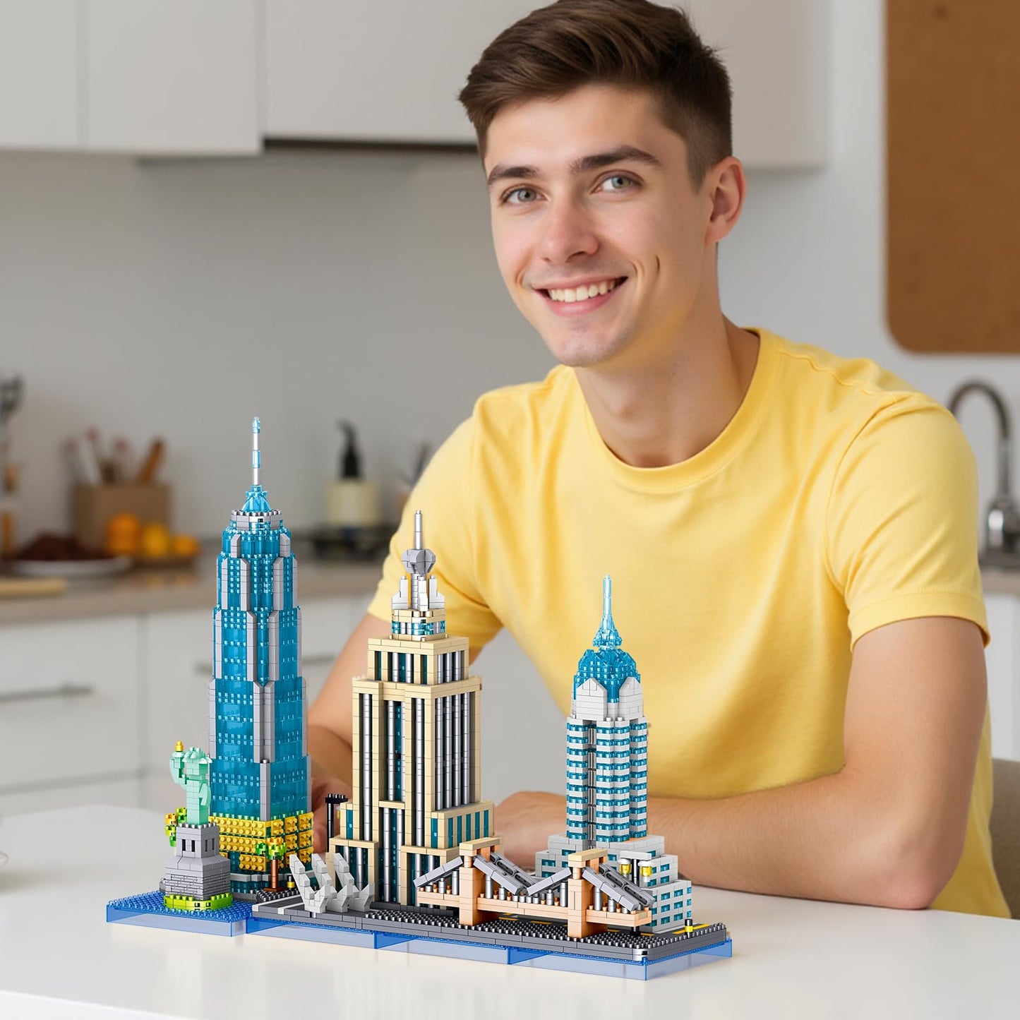 APENGBAOL New York Skyline Micro Mini Blocks Building Set, The Statue of Liberty,Empire State Architecture Building, Brooklyn Bridge, Gift for Kids and Adults (3262 Pieces)